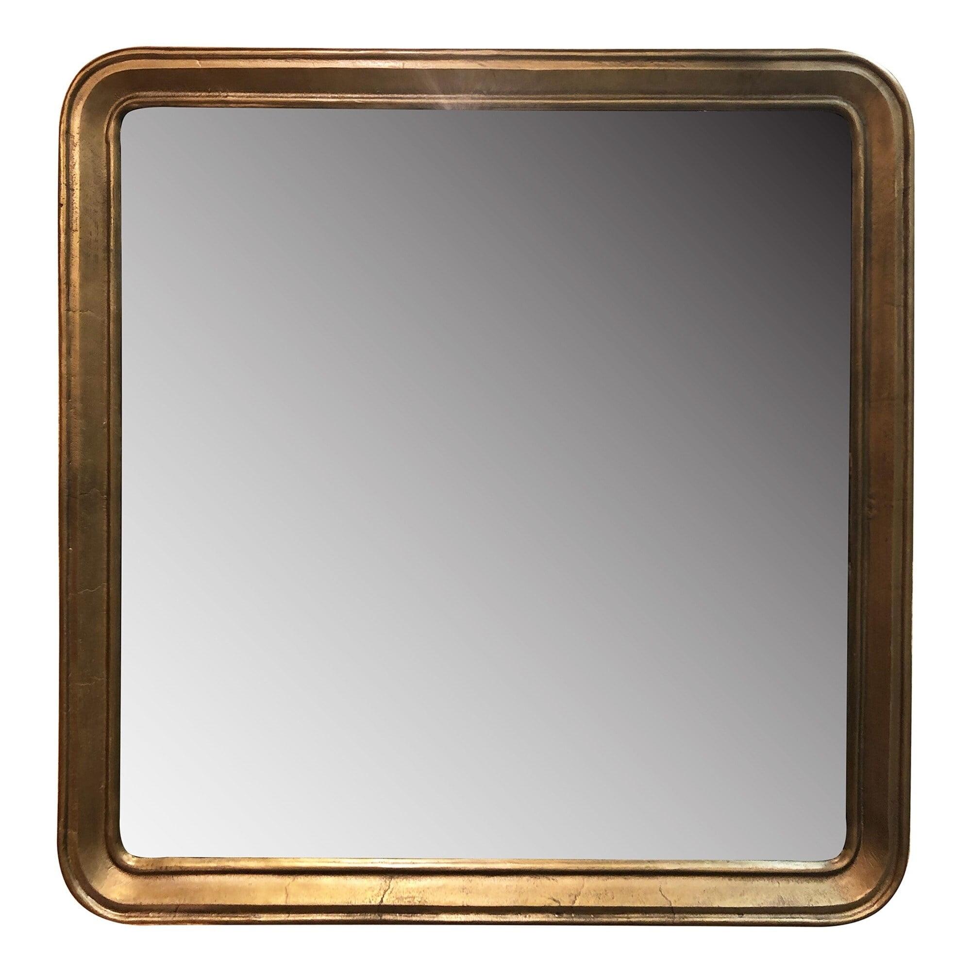 Minimalist Gold & Wood Square Beveled Wall Mirror 64"x43"