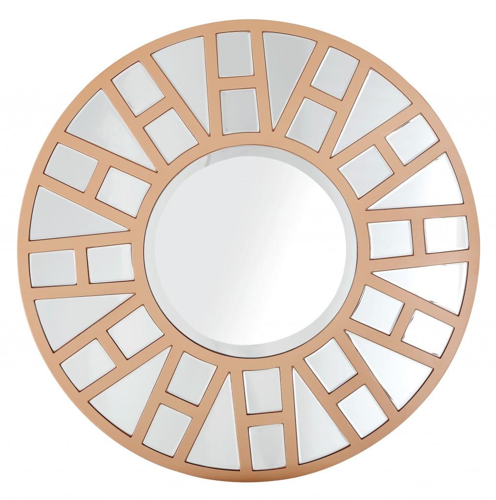 Athena Gold and Wood Geometric Round Wall Mirror 31.5"