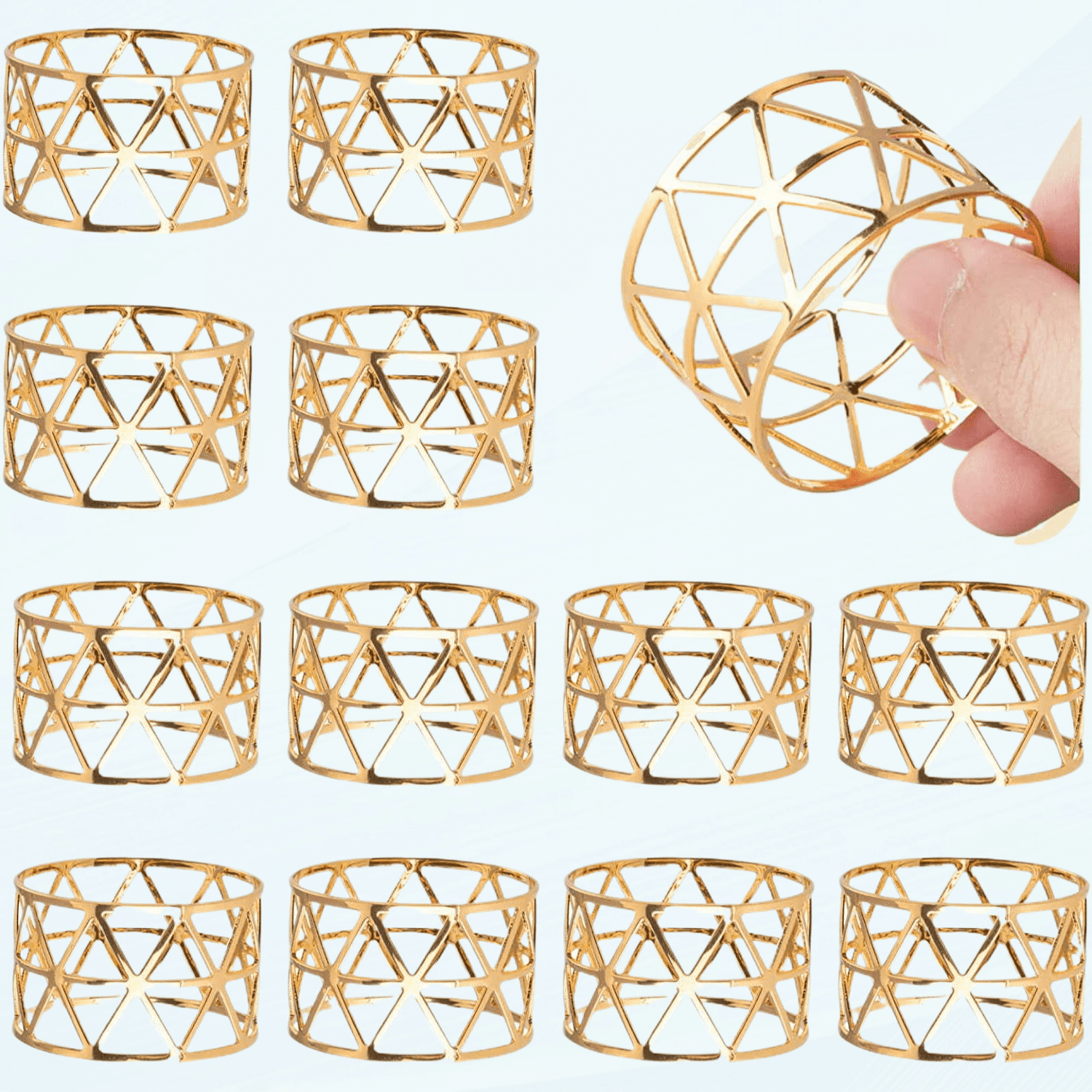 12PCS – Napkin Rings, Gold Napkin Rings Set of 12, Holiday Napkin Holders for Dining, Anniversary, Birthday, Christmas, Easter, Fall, Halloween, Thanksgiving, Party of Table Setting