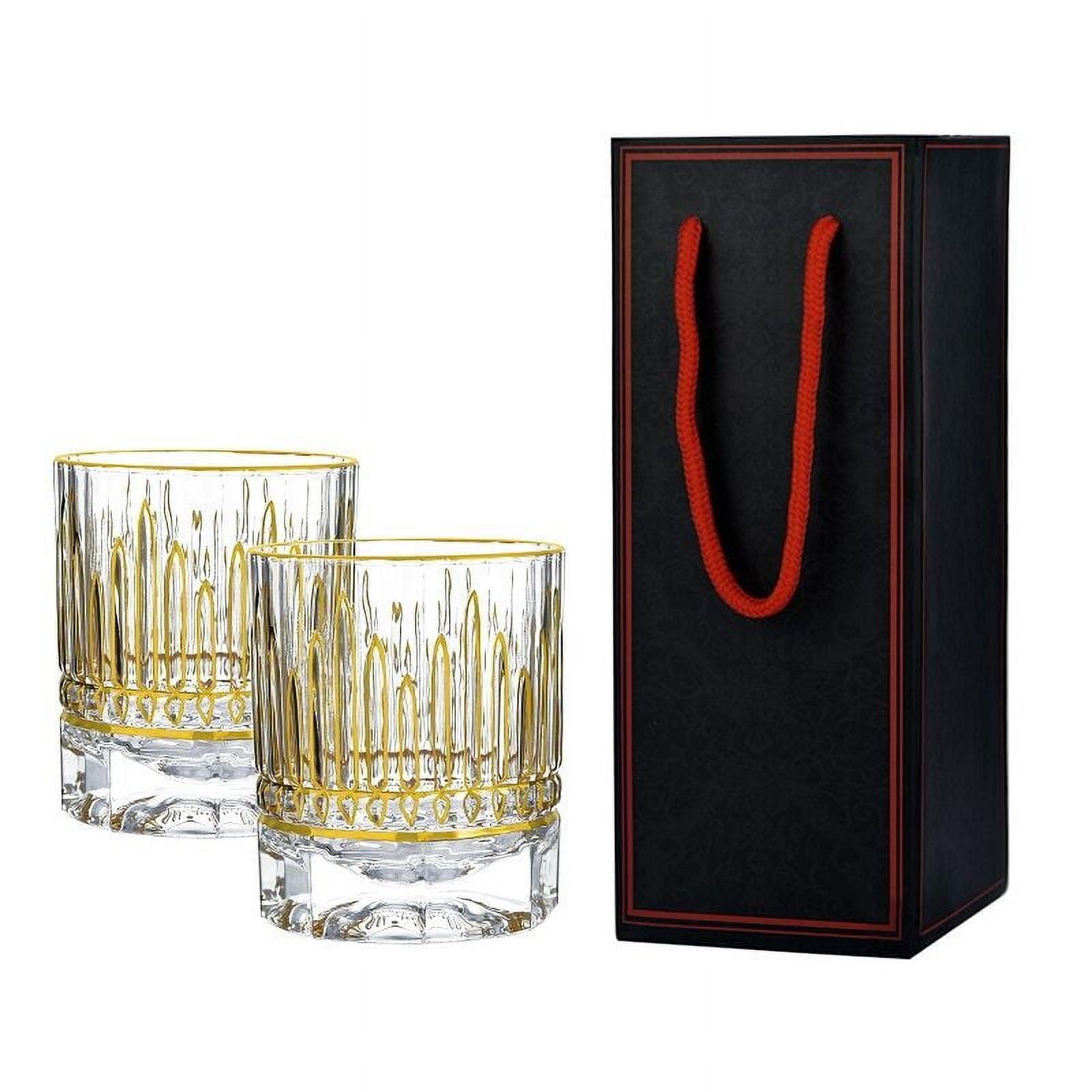 Golden Facets Luxury Glass Whiskey Tumblers Set of 2