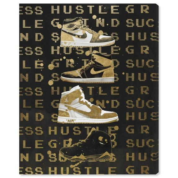 Golden Hype Sneakers Canvas Trendy Sneaker Art by Art Remedy, Gallery Wrapped, 16" x 20"