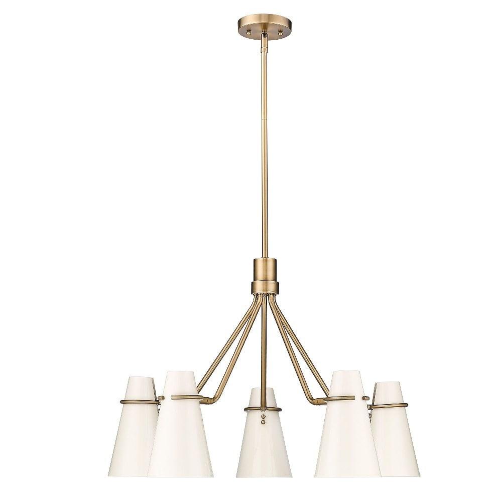 Modern Brass and Glossy Ecru 5-Light Chandelier