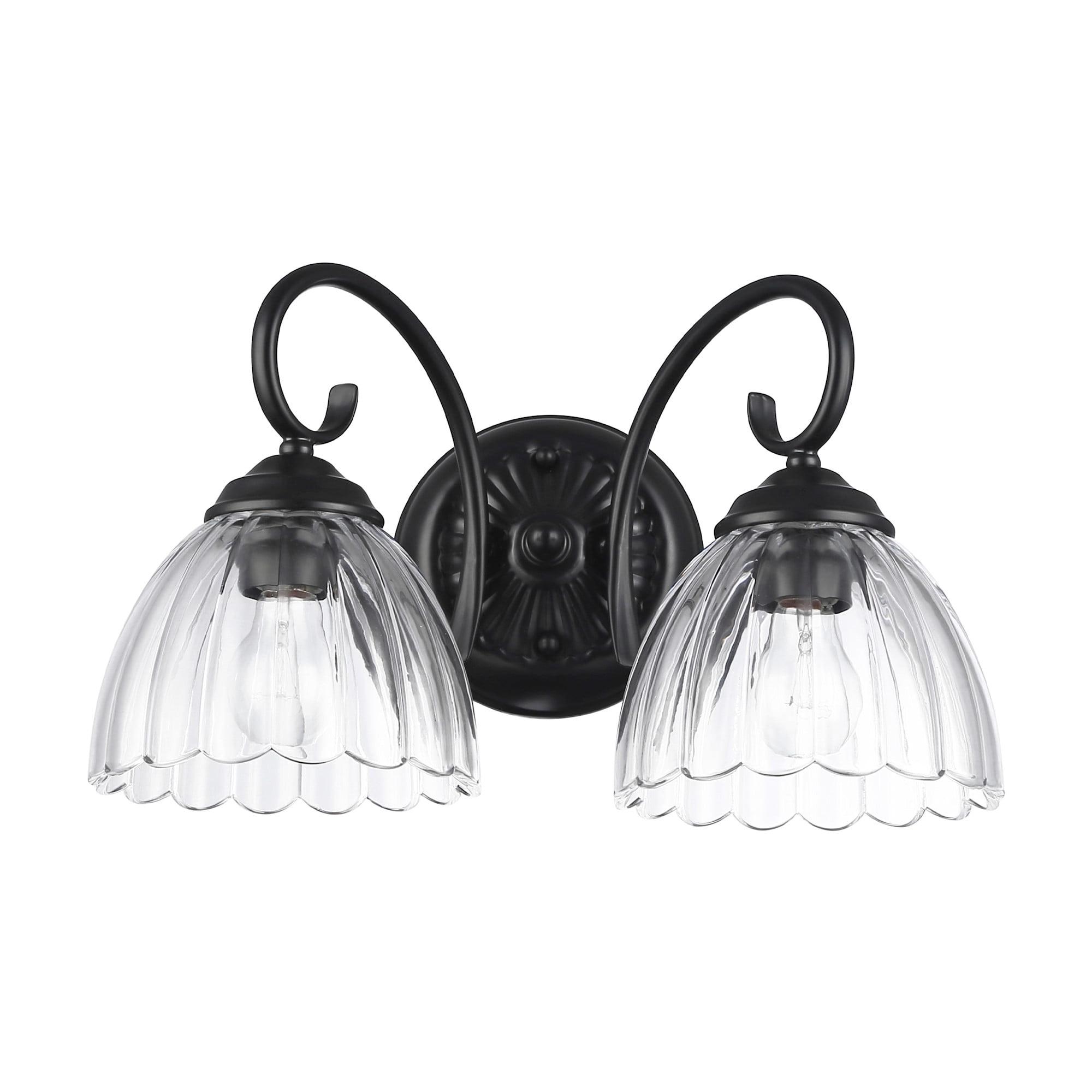 Golden Lighting 6952-BA2 BLK-CLR Audra 2-Light Vanity Light in Matte Black with Clear Glass