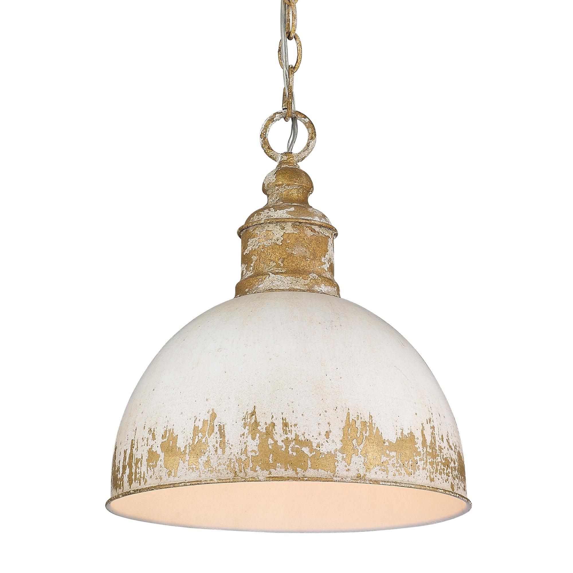 Vintage Gold Mini Bowl Pendant with Off-White Accents