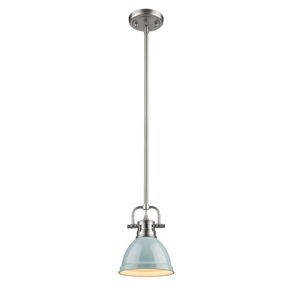 Golden Lighting Duncan 1-Light Mini Pendant in Pewter with Seafoam