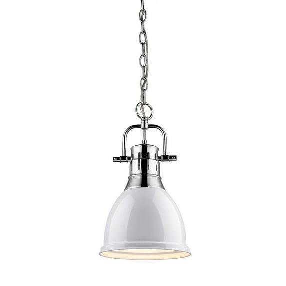 Golden Lighting Duncan 1-Light Small Pendant with Chain in Chrome with White