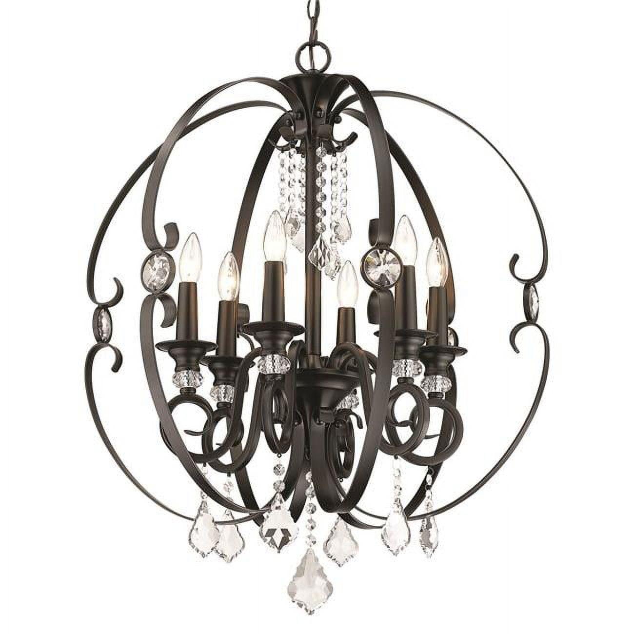 Matte Black 6-Light Mini Chandelier with Crystal Accents