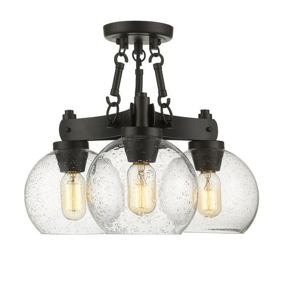 Golden Lighting Galveston 3-Light Semi-flush in Rubbed Bronze with Seeded Glass