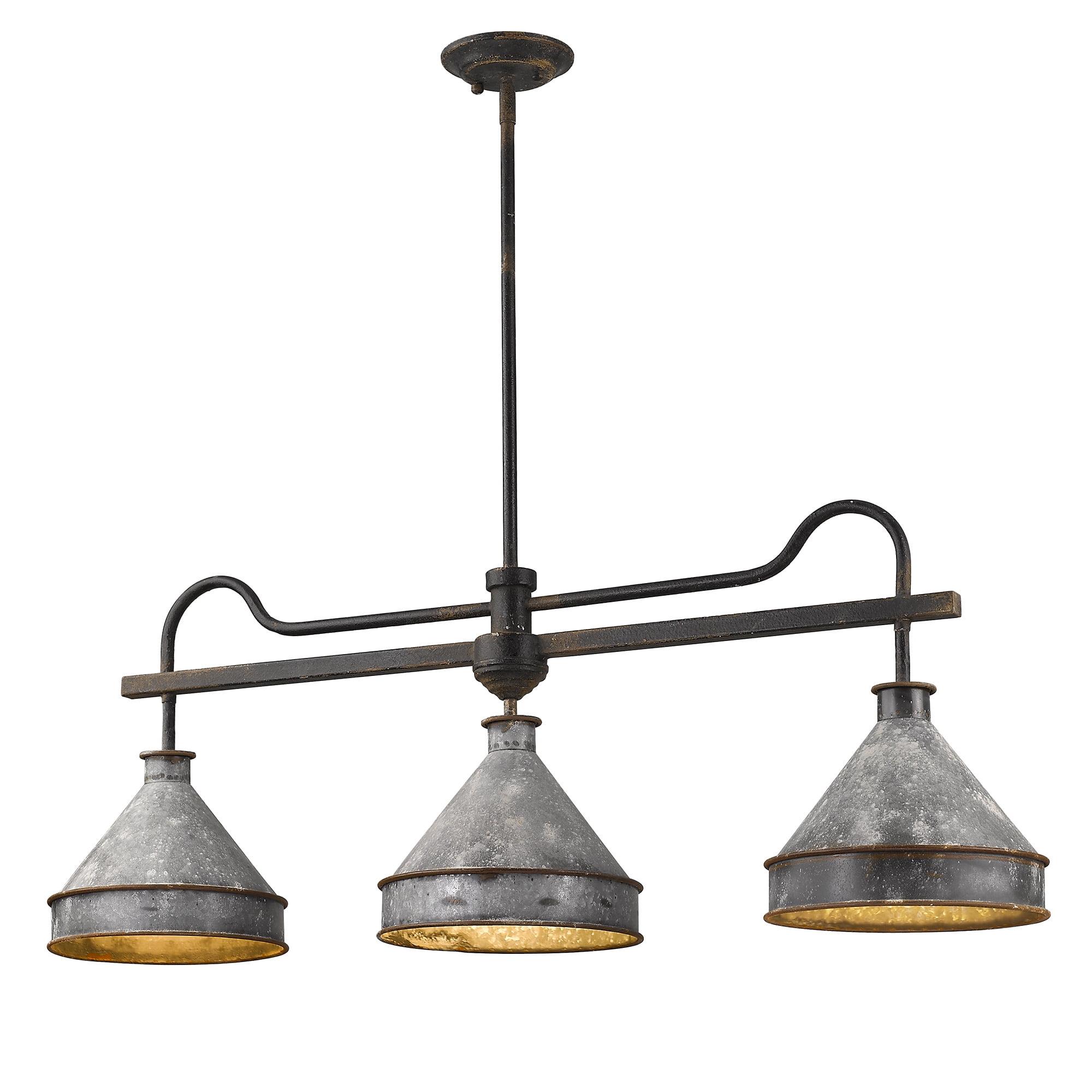 Jasper Black Iron and Galvanized Steel 3-Light Linear Pendant