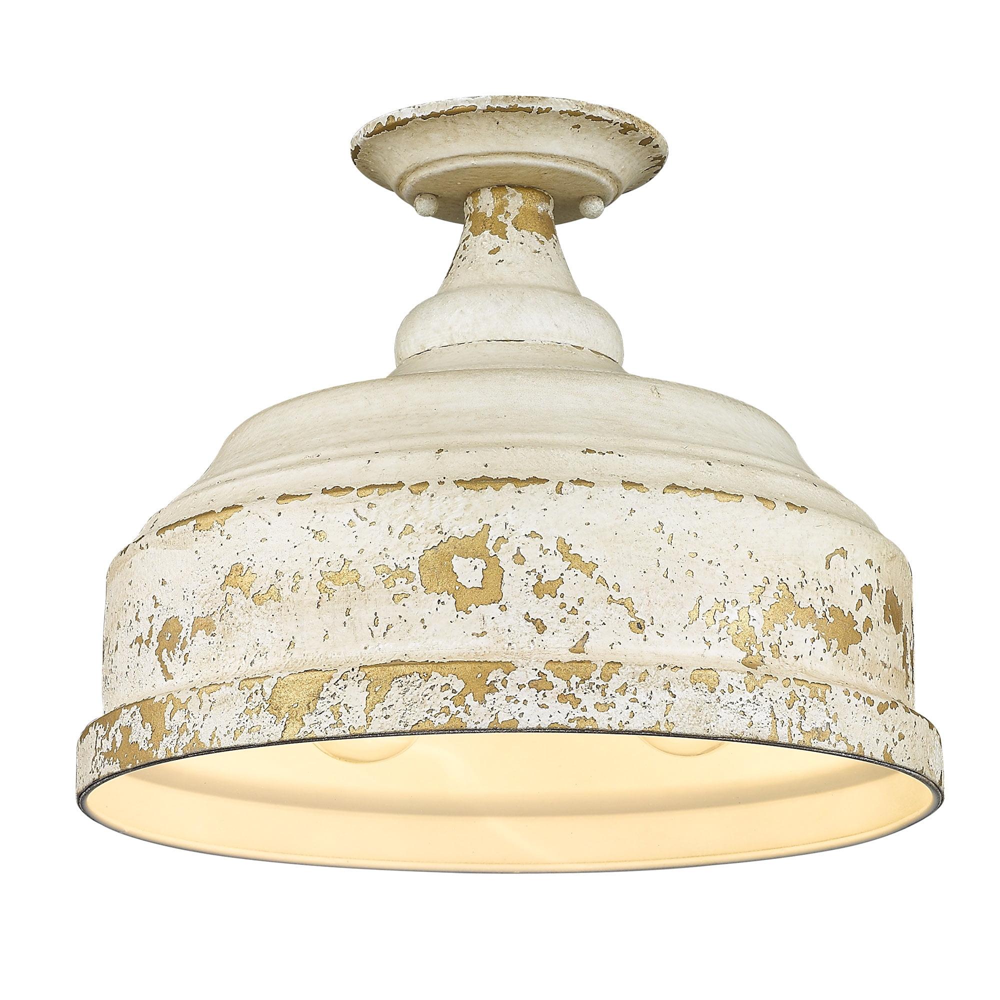 Antique Ivory Farmhouse 3-Light Semi-Flush Mount for Indoor/Outdoor