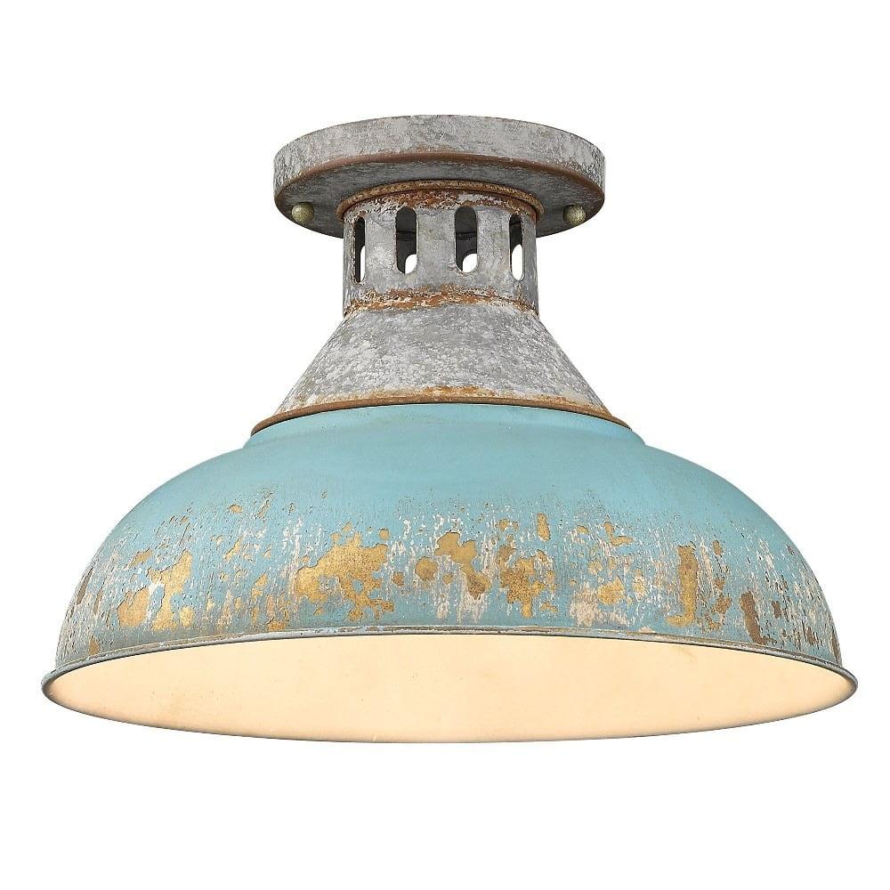 Kinsley 14'' Teal Bowl Indoor/Outdoor Semi-Flush Light in Aged Galvanized Steel