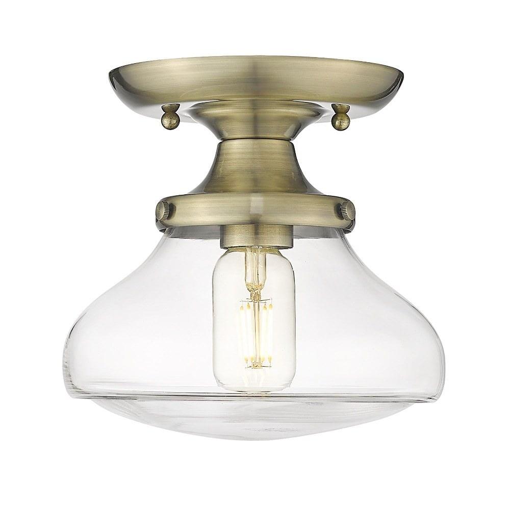 Nash Classic Clear Glass & Aged Brass Semi-Flush Ceiling Light