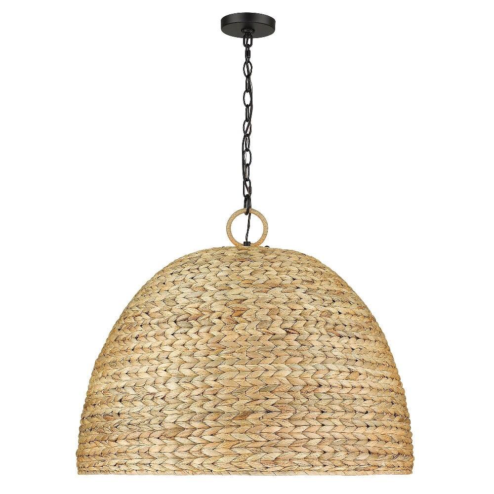 Golden Lighting Rue 8-Light Chandelier in Matte Black with Woven Sweet Grass