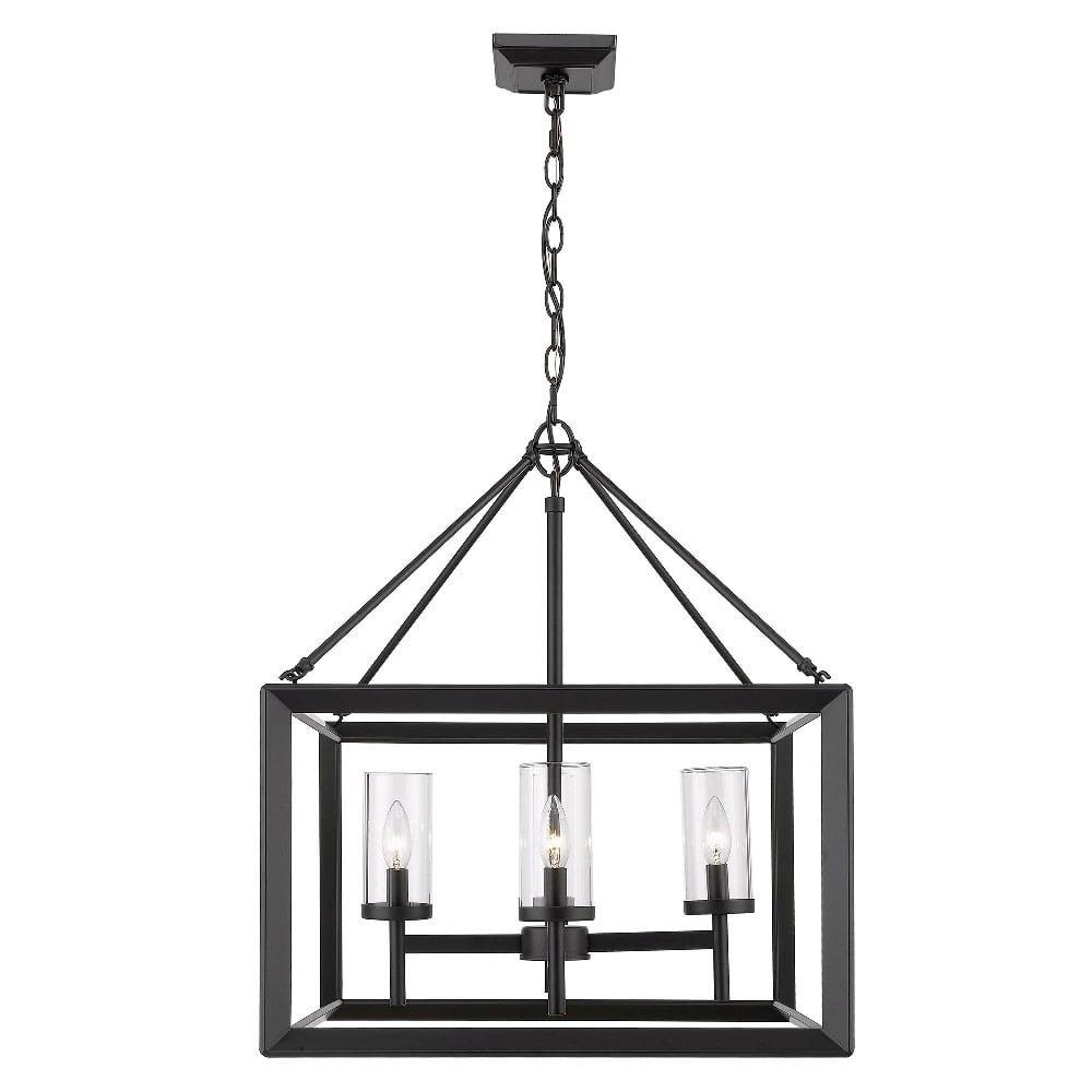 Elegant Beveled Cage Matte Black Chandelier with Clear Glass