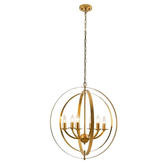 Golden Orb Chandeliers,Gold Pendant Lights for Kitchen Island, Modern 6 Lights Globe Pendant Light Fixtures, Adjustable Orbits Ring Hanging Light, Farmhouse Ceiling lights for Dining Room Bedroom Foye
