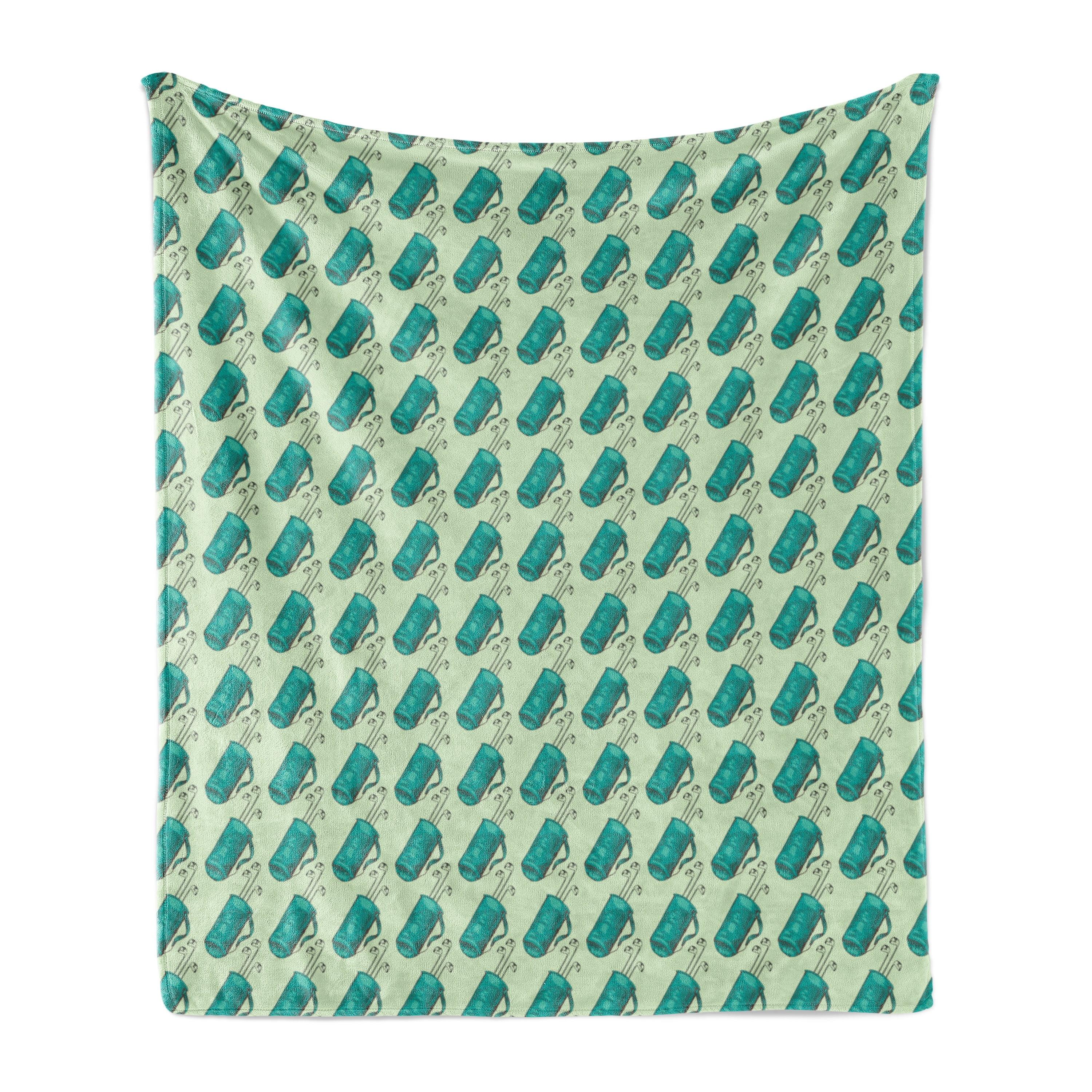 Ambesonne Golf Fleece Throw Blanket Clubs in a Bag with Straps Turquoise and Pale Green