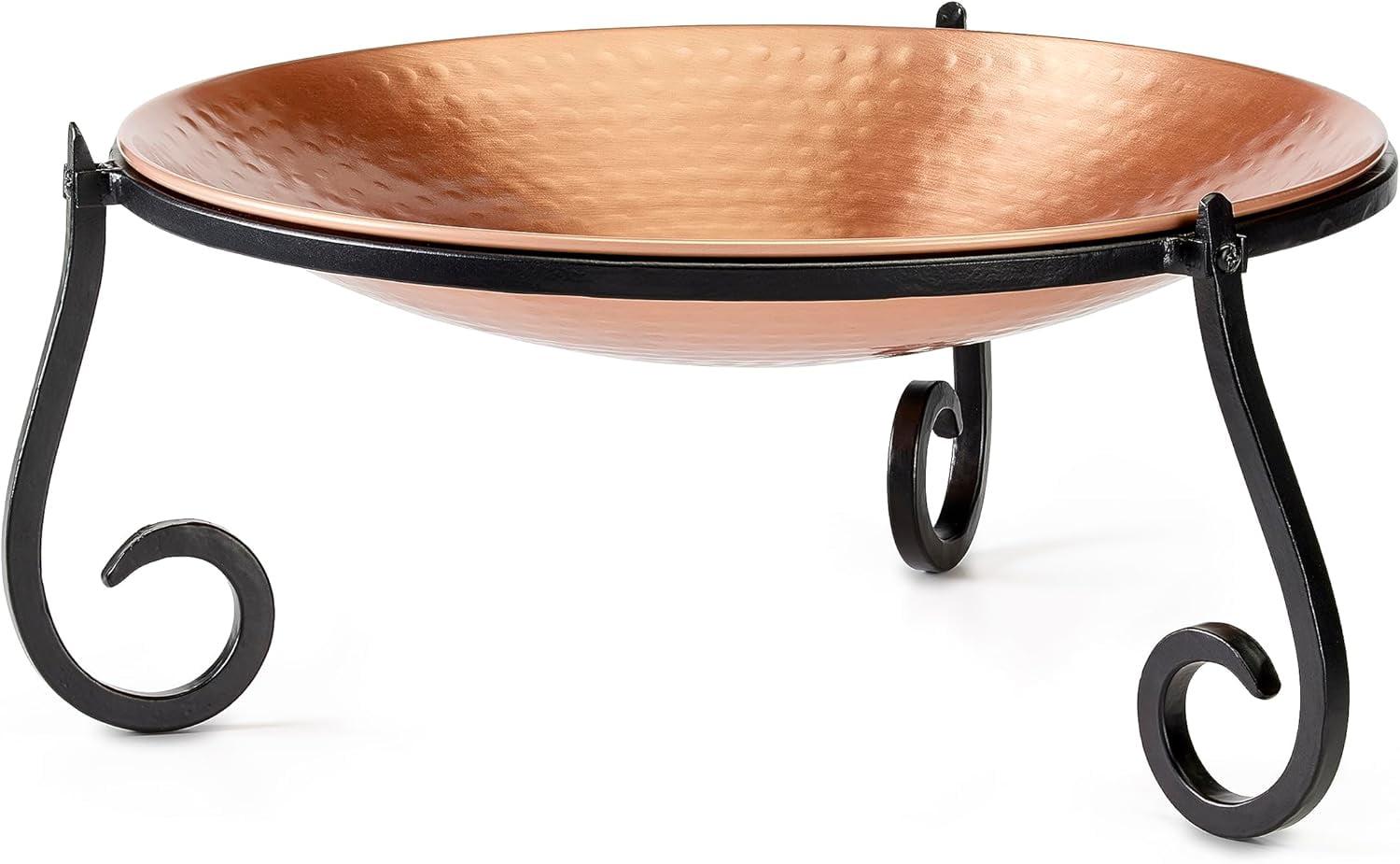 Hand-Forged Copper Birdbath with Black Steel Stand