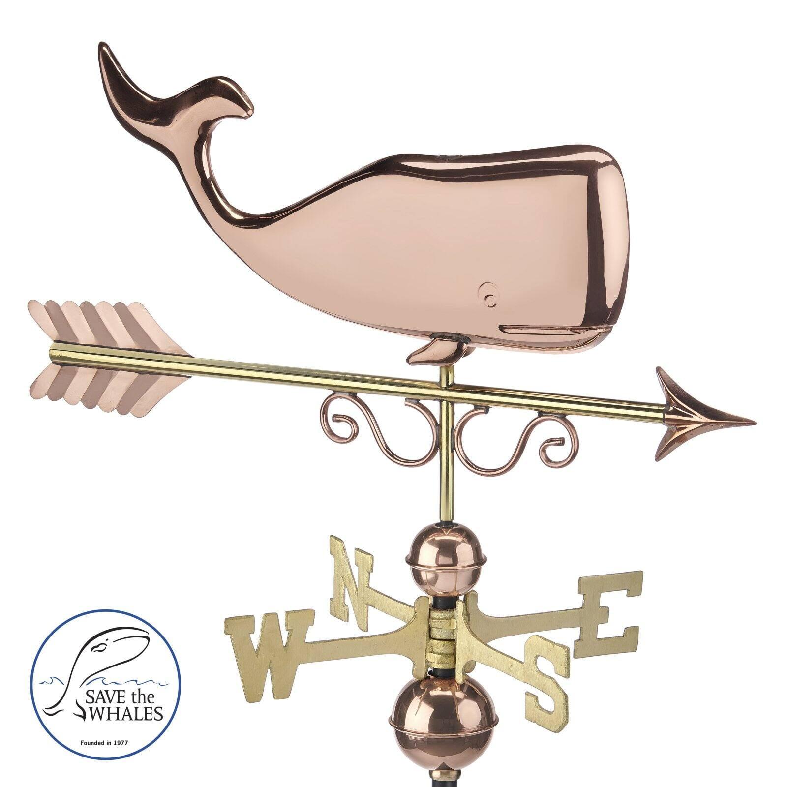 Save the Whales Pure Copper Weathervane- Good Directions: Outdoor Decorative Sculpture, 40" Max Height
