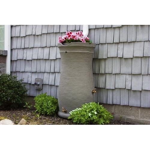 Sandstone Striated Clay Texture 50-Gallon Rain Barrel with Brass Spigots