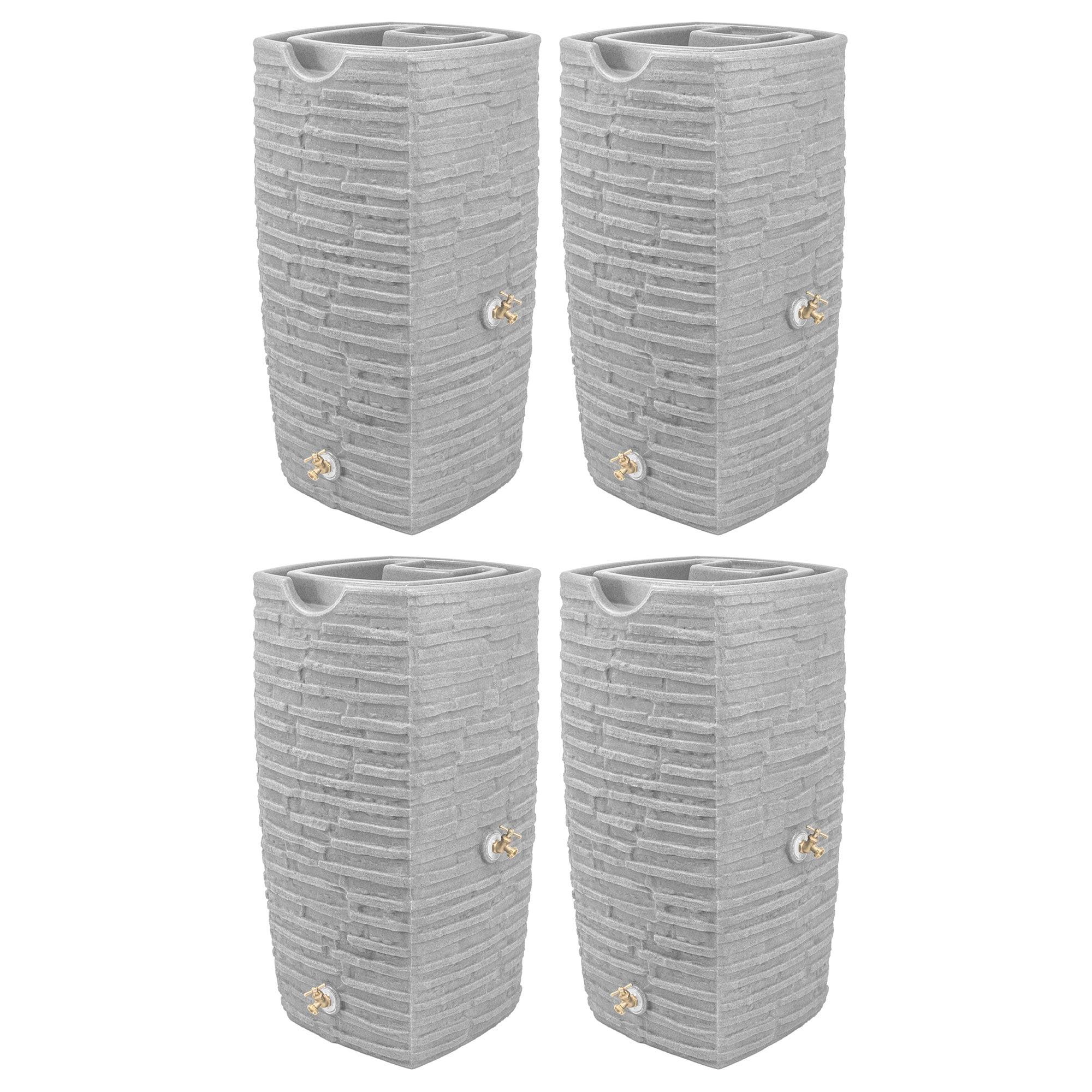 Good Ideas Impressions Riverwalk 50 Gallon Faux Slate Surface Dual Spigot Rain Barrel with 2 Brass Spigots and Screen, Light Granite (4 Pack)
