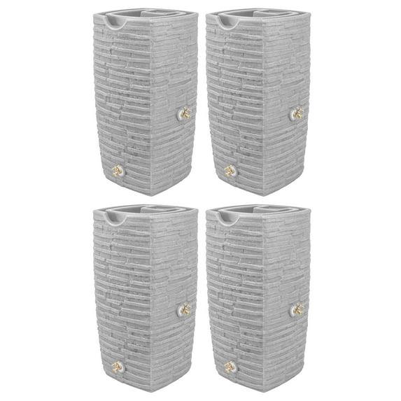 Good Ideas Impressions Riverwalk 50 Gallon Faux Slate Surface Dual Spigot Rain Barrel with 2 Brass Spigots and Screen, Light Granite (4 Pack)