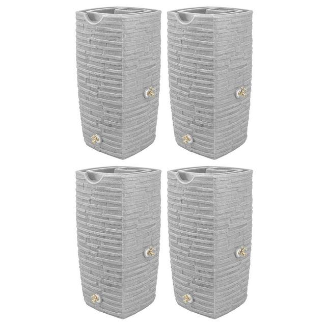 Good Ideas Impressions Riverwalk 50 Gallon Faux Slate Surface Dual Spigot Rain Barrel with 2 Brass Spigots and Screen, Light Granite (4 Pack)