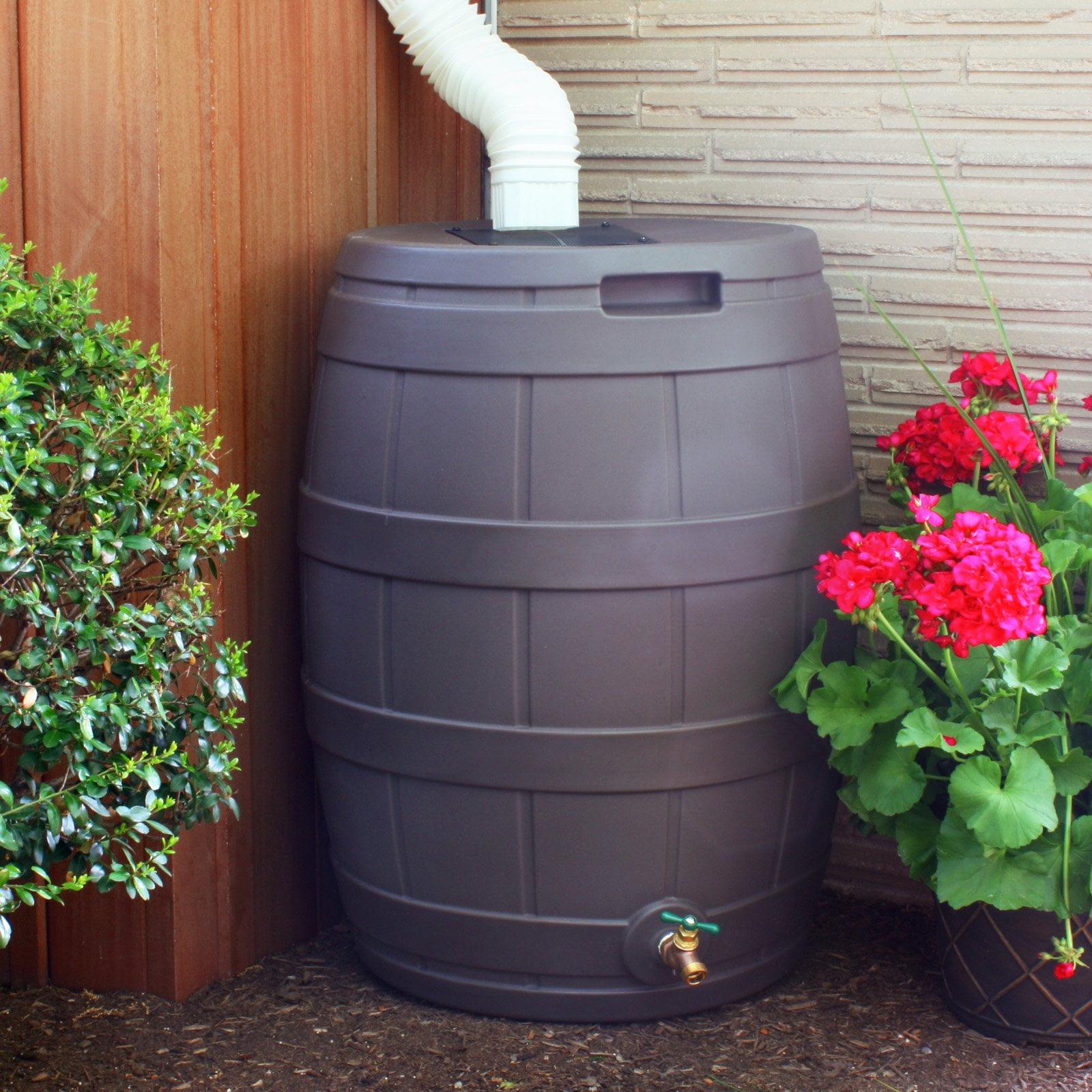 Oak 50-Gallon Plastic Rain Barrel with Brass Spigot