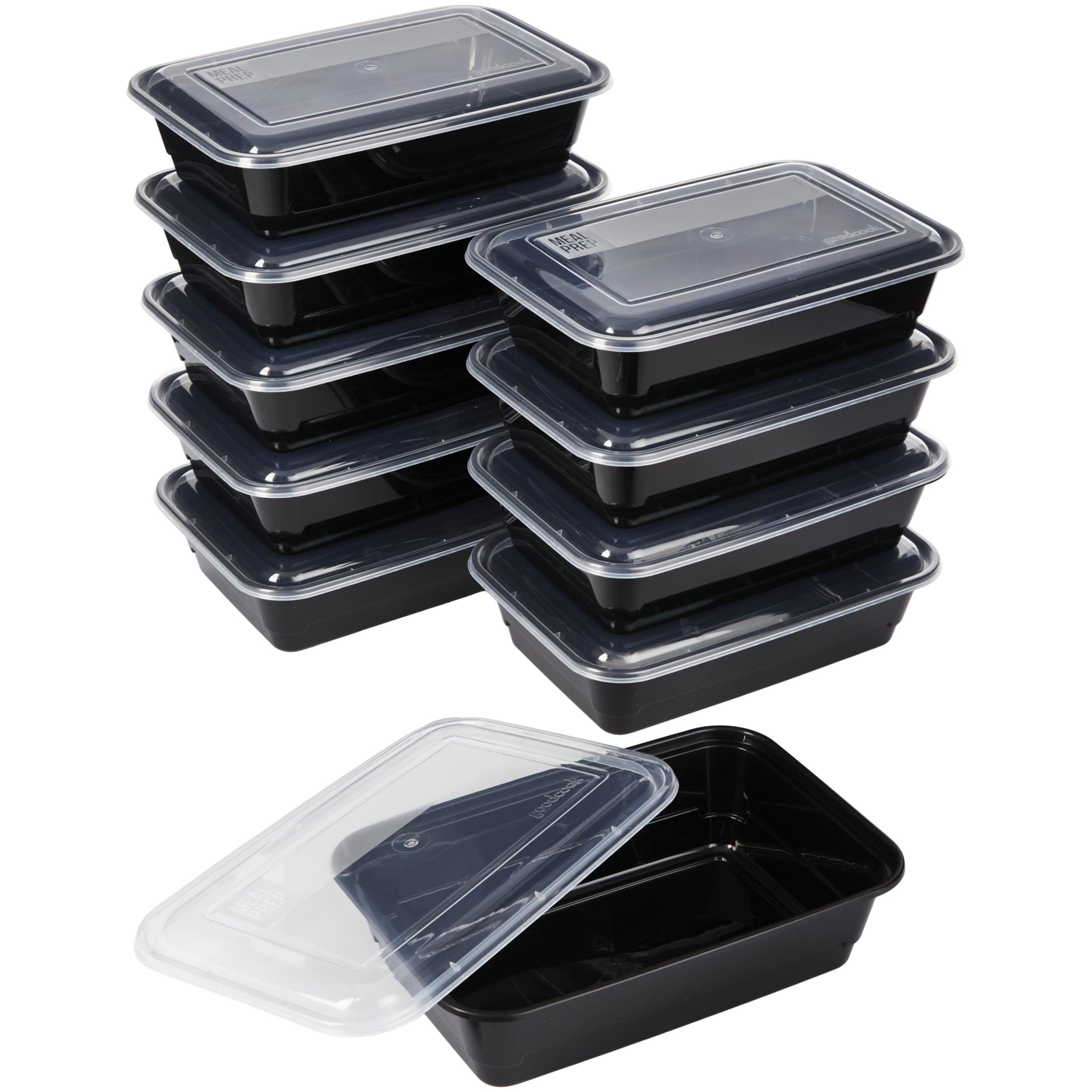 GoodCook Meal Prep 1 Compartment Rectangle Black Containers + Lids - 10ct