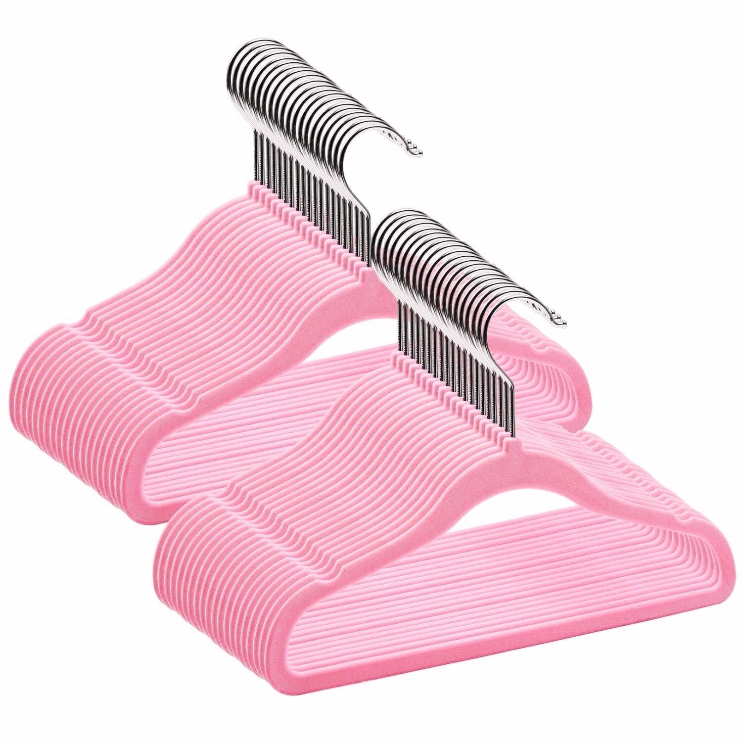 Juvale 50 Pack Pink Velvet Baby Clothes Hangers for Closet Storage, Children's Nursery, Kid's Closet, Slip-Resistant, 11 In