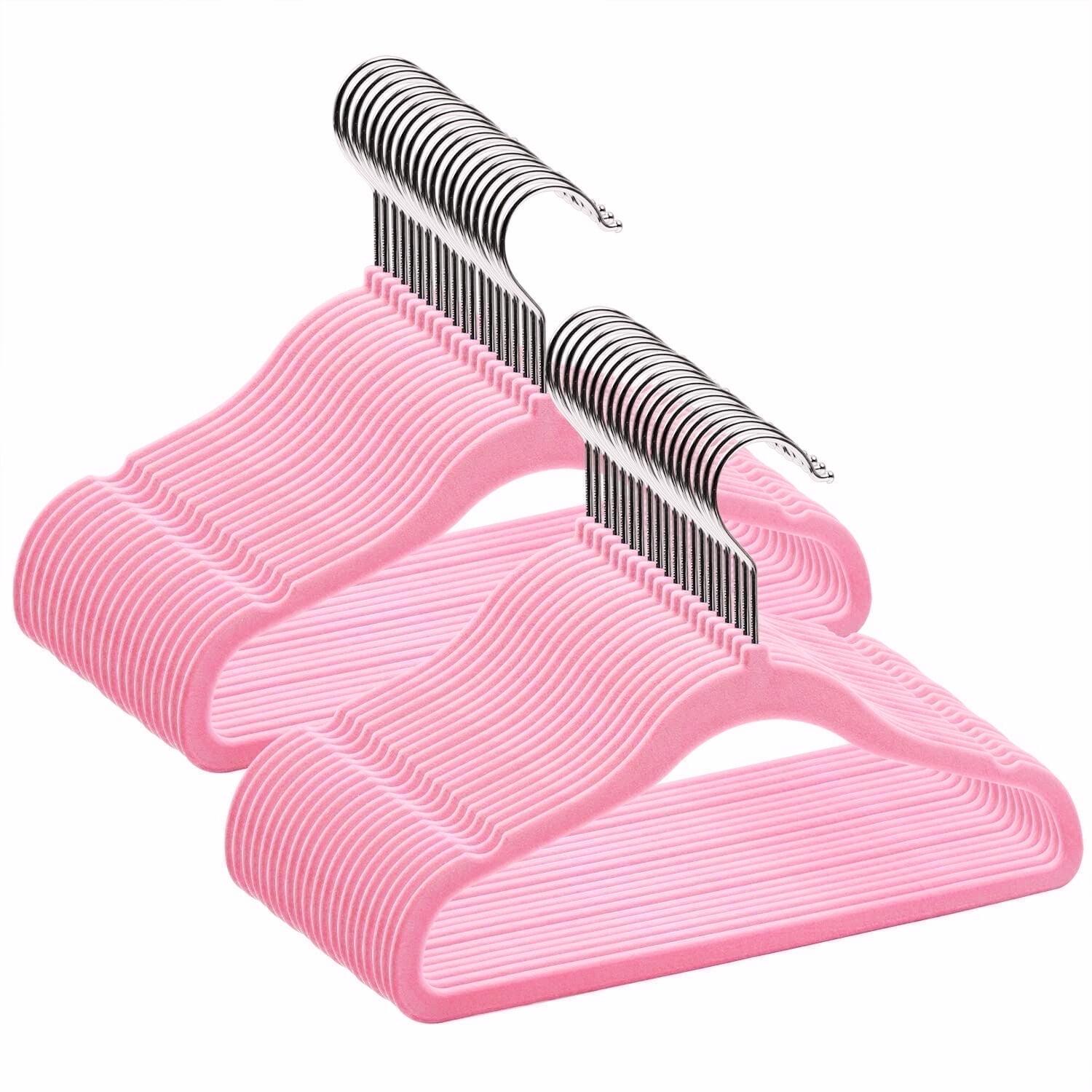 Juvale 50 Pack Pink Velvet Baby Clothes Hangers for Closet Storage, Children's Nursery, Kid's Closet, Slip-Resistant, 11 In