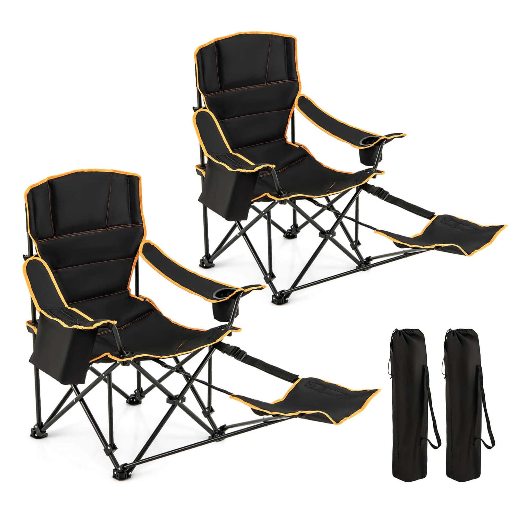 Costway 2 PCS Folding Camping Chair with Footrest Adjustable Backrest Padded Cushion