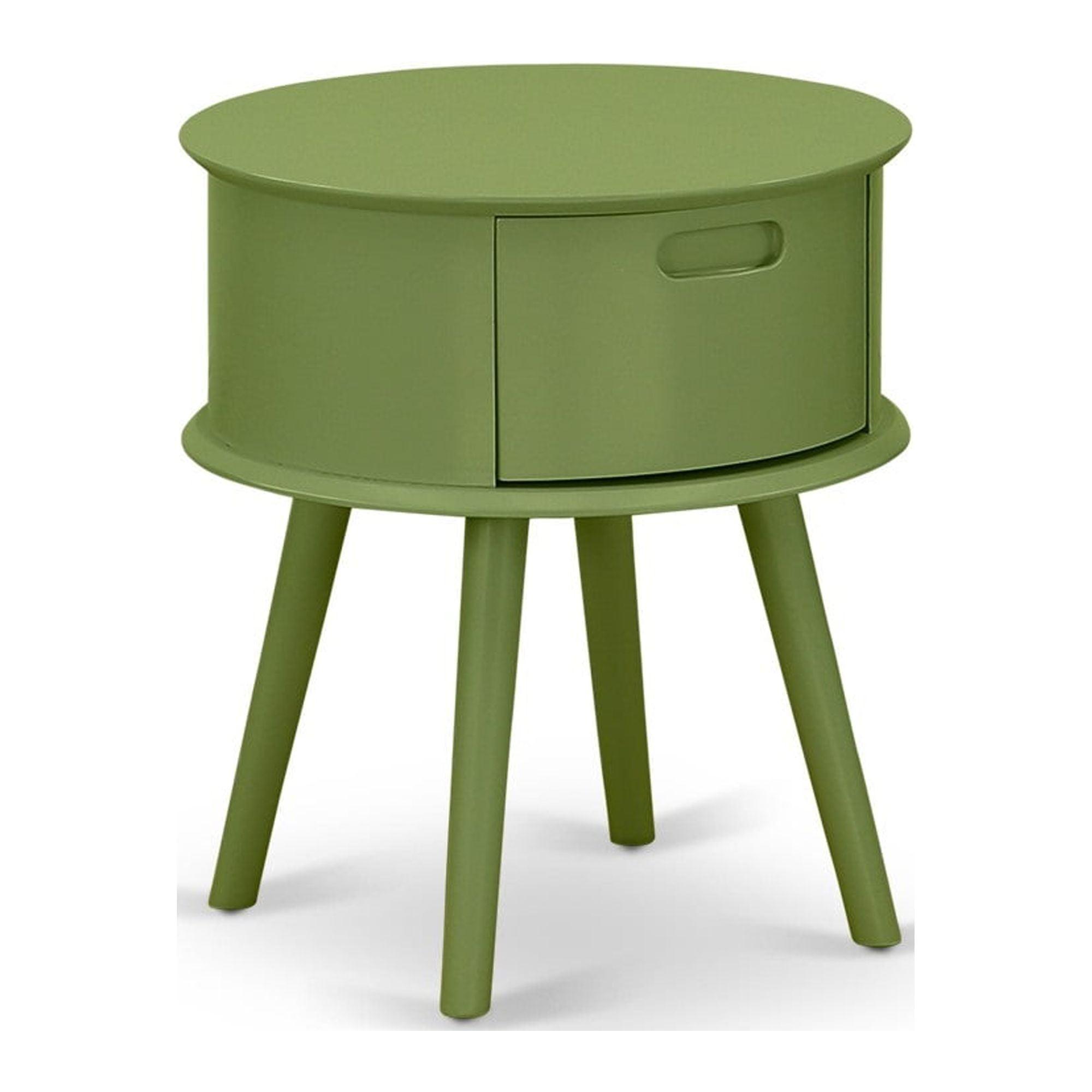 Gordon Round Nightstand End Table - Clover Green Finish, Affordable & Stylish Bedroom Furniture, Asian Wood Material, Tapered Legs & Nail Head Accents, Easy Assembly & Adjustable, 19.6" x 19.6" x 22"