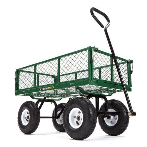 Green Steel Mesh Garden Cart with Removable Sides