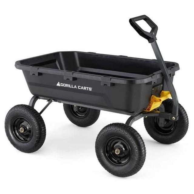 Gorilla Carts Heavy Duty 12 Cubic Foot Poly Yard Dump Cart, Garden Wheelbarrow Wagon with Pneumatic Flat Free Tires for Outdoor Lawn Utility, Black