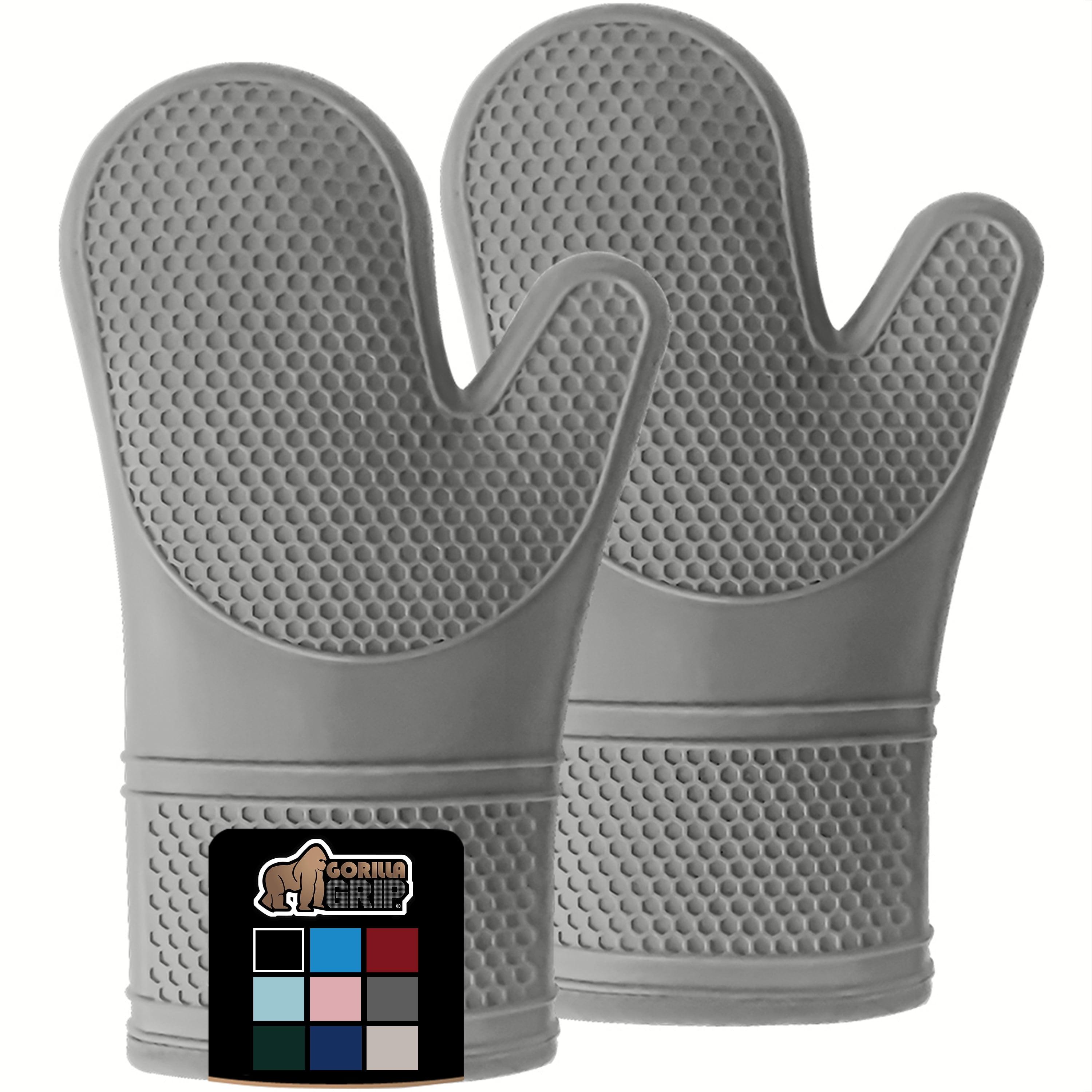 Gray 12.5" Silicone Heat-Resistant Oven Mitts with Cotton Lining