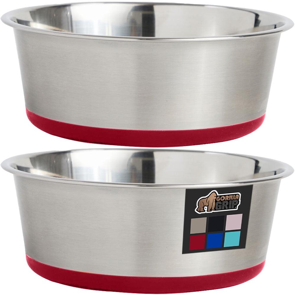 Red 2-Cup Stainless Steel Dog Bowls with Rubber Base, Set of 2