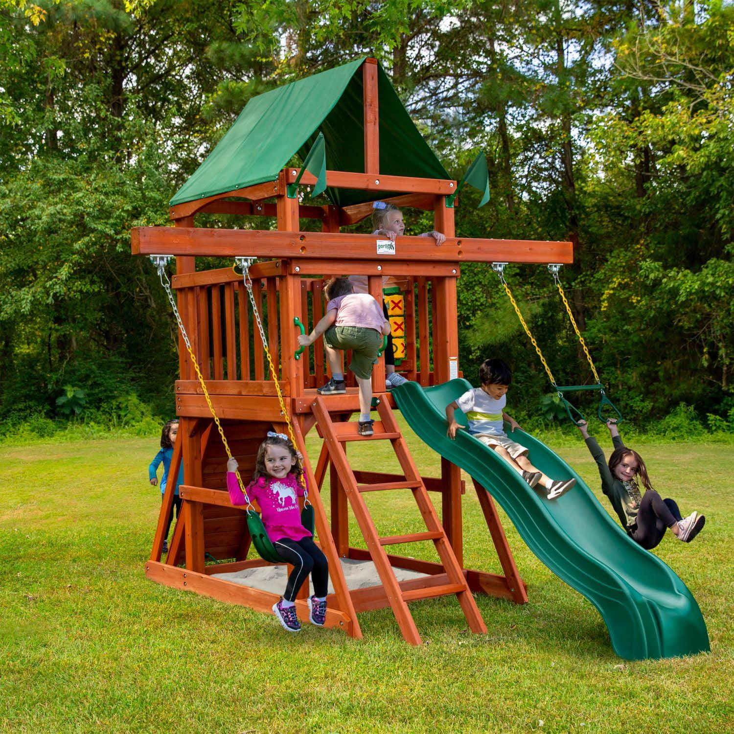 Five Star II Wooden Swing Set with Slide and Climbing Wall