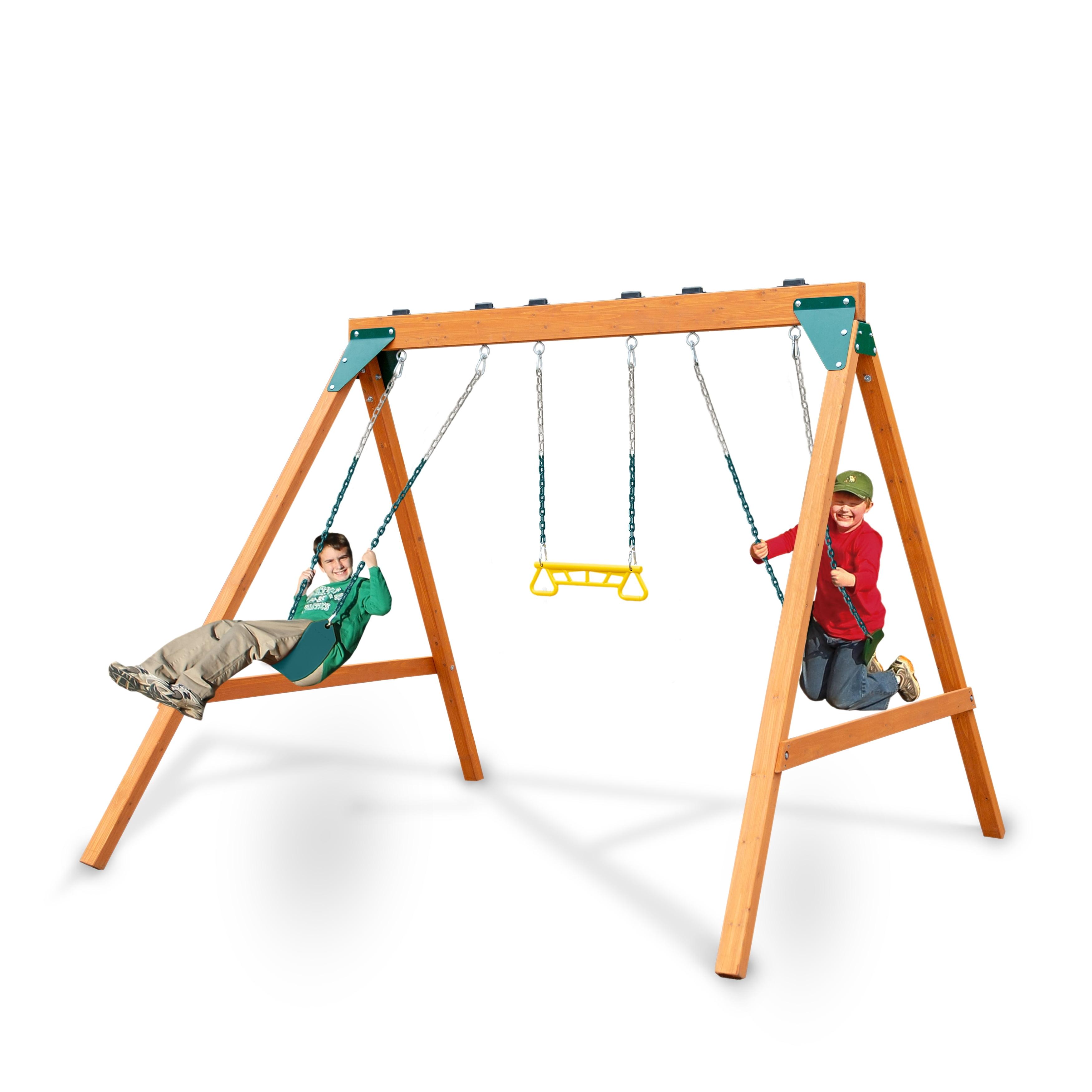 Gorilla Playsets 3-Position Wooden Swing Set with 2 Swing Belts and Trapeze Bar