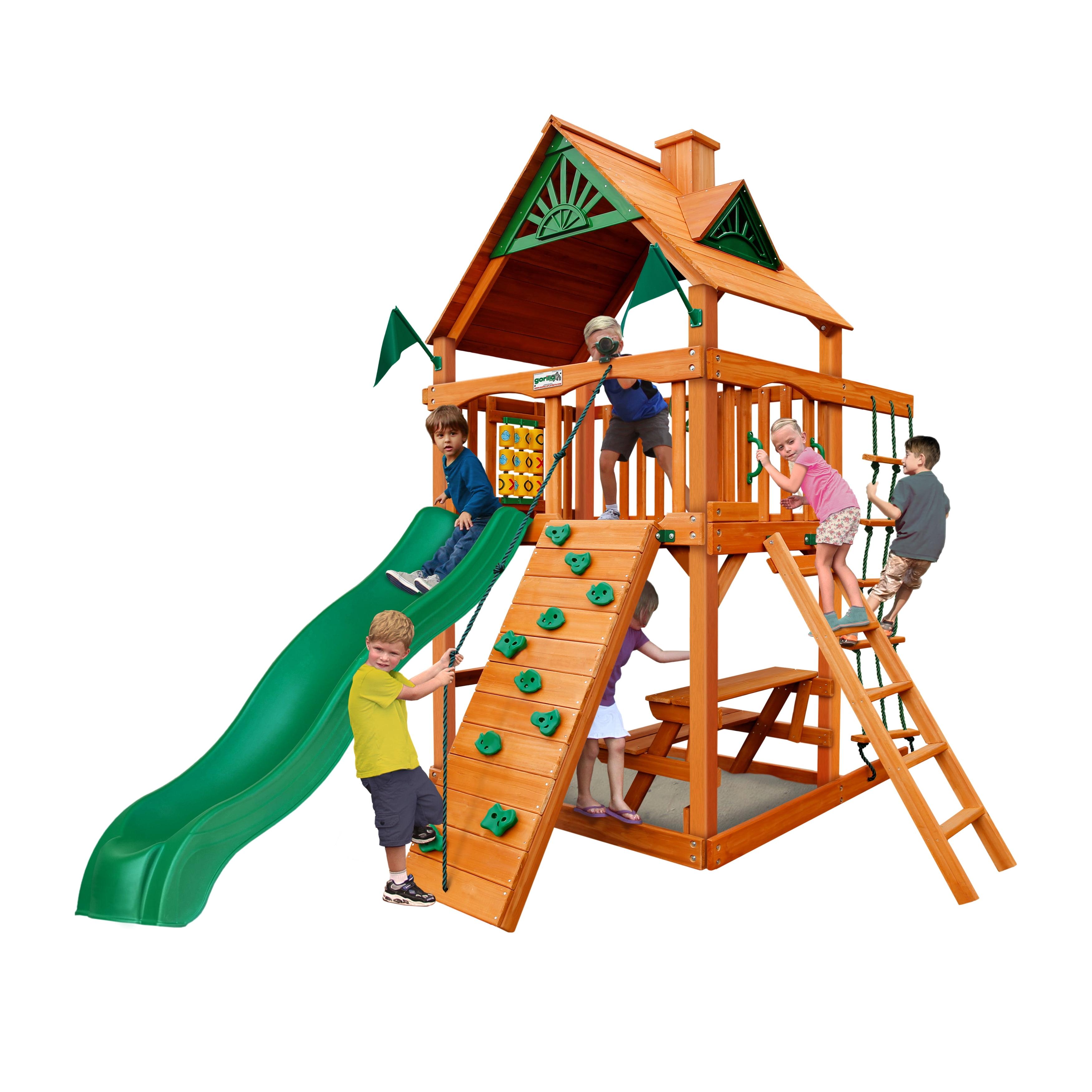 Chateau Tower Cedar Playset with Slide and Climbing Wall