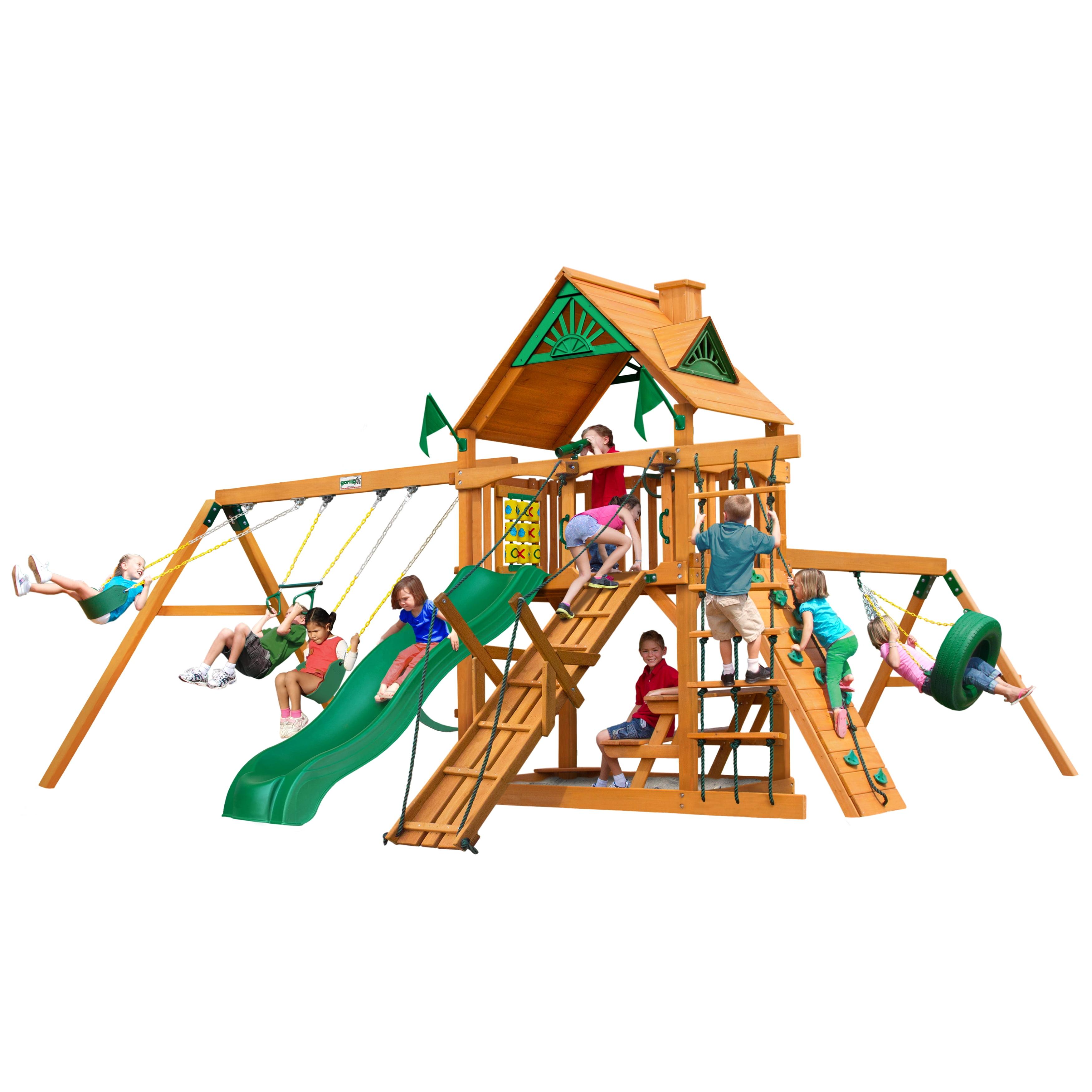 Cedar Wood Swing Set with Tire Swing and Picnic Table