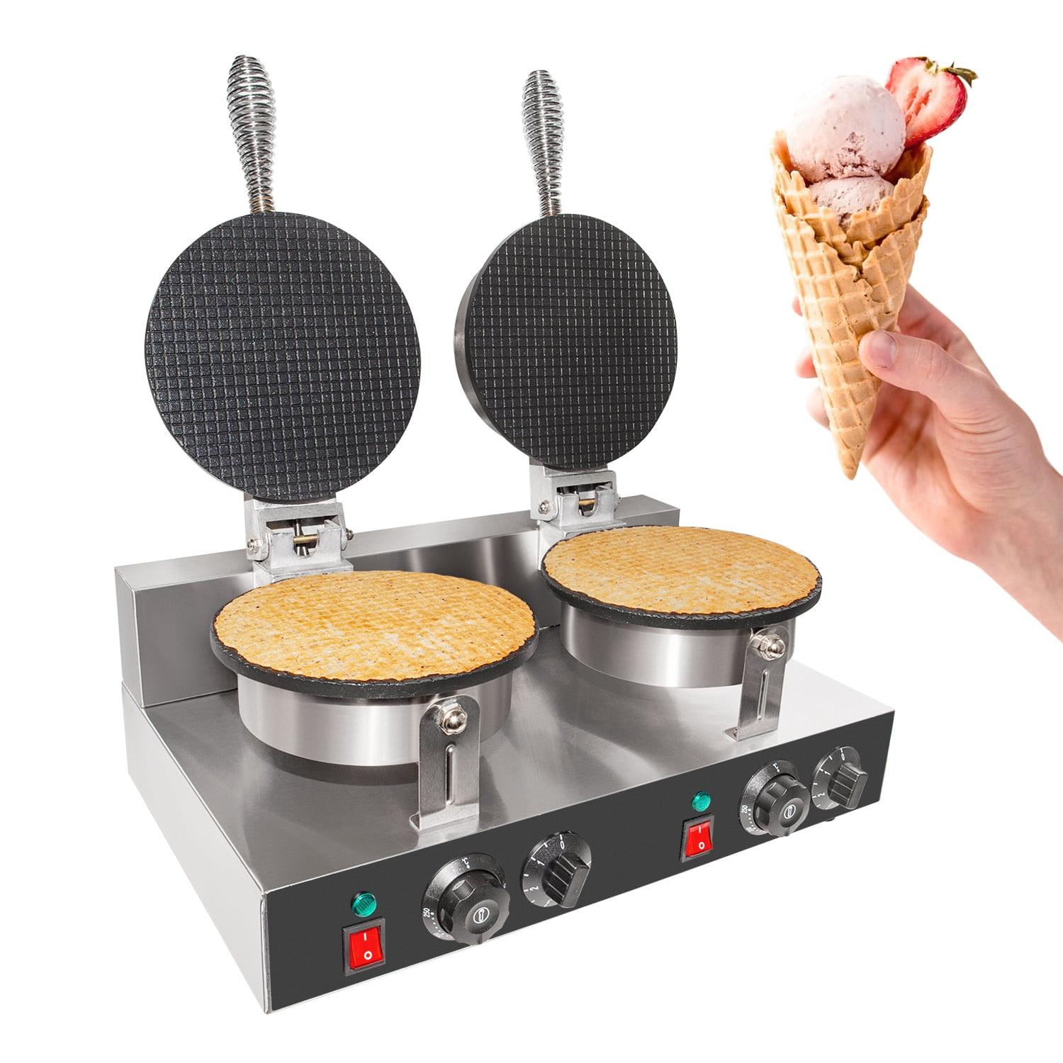 Stainless Steel Double-Head Non-Stick Waffle Cone Maker with Timer