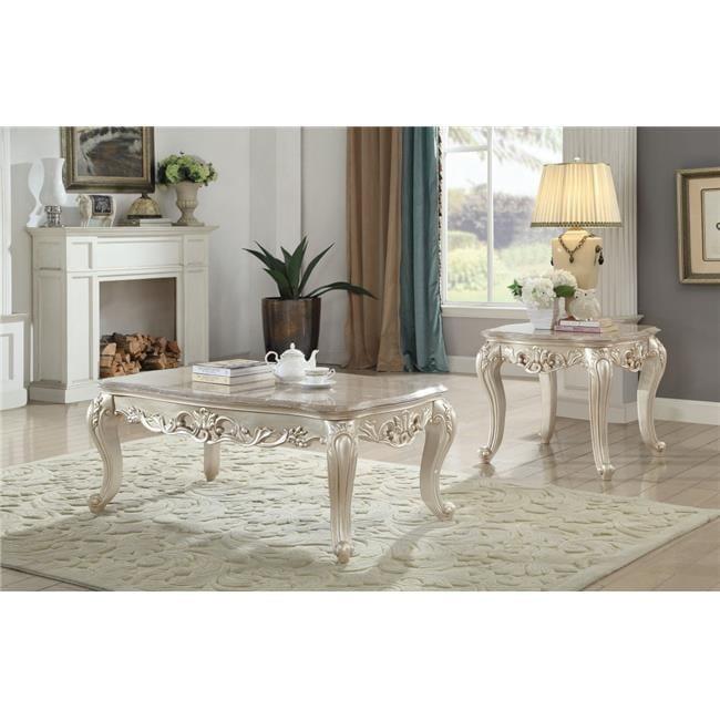 Gorsedd Rectangular Marble Top Antique White Coffee Table