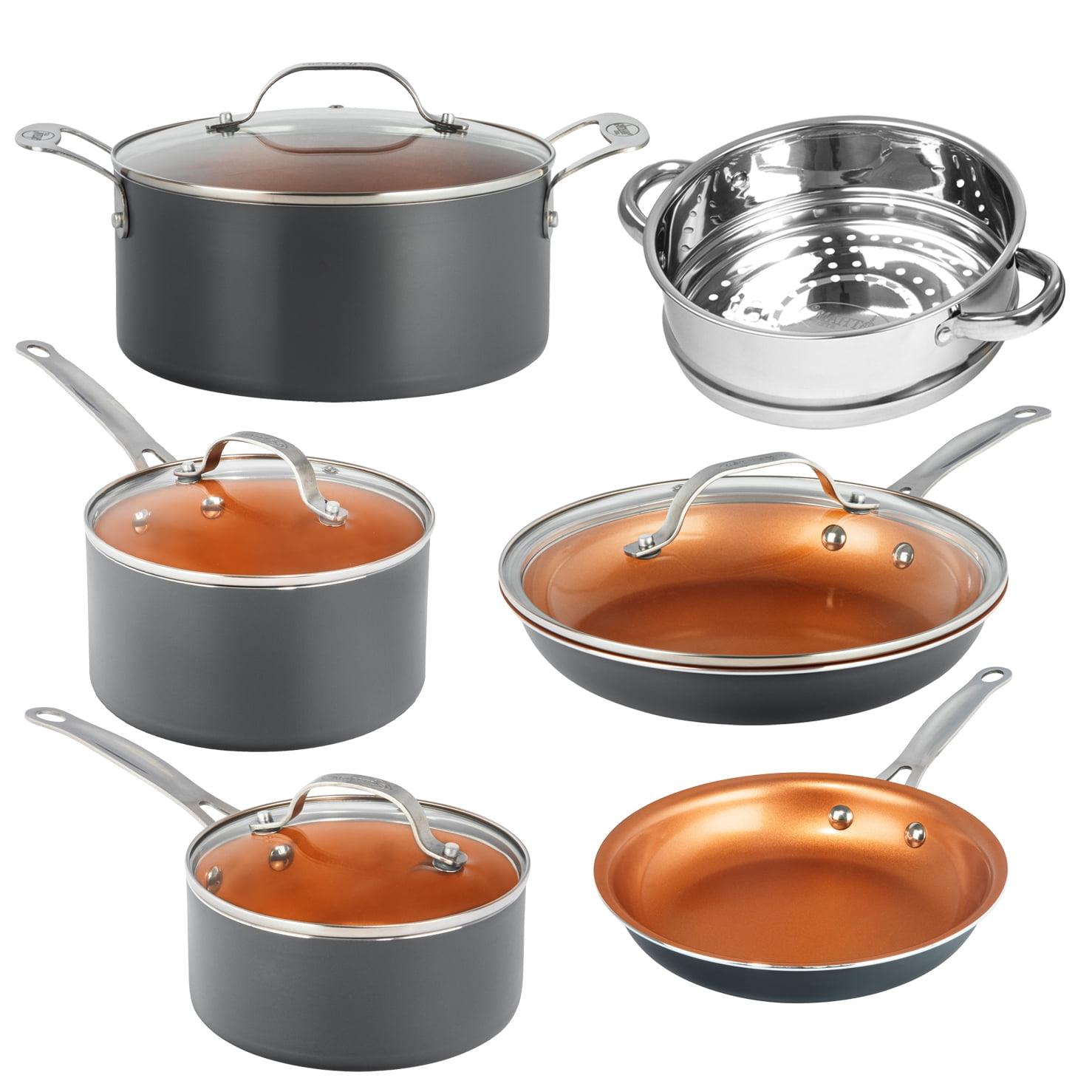 10-Piece Gray Nonstick Aluminum Cookware Set with Stainless Steel Handles