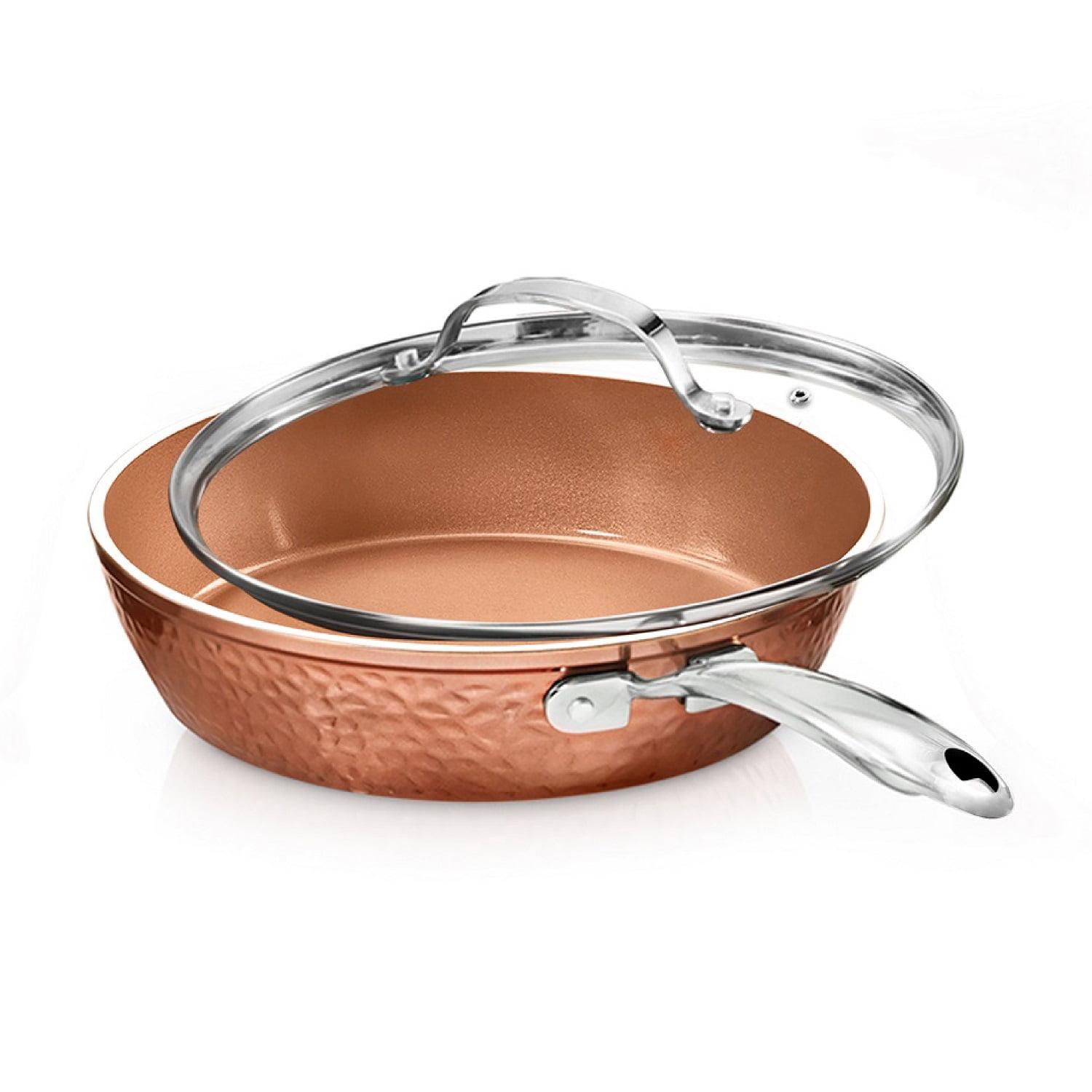 Gotham Steel Hammered Copper 12'' Nonstick Frying Pan with Lid, Stay Cool Handle, Oven & Dishwasher Safe