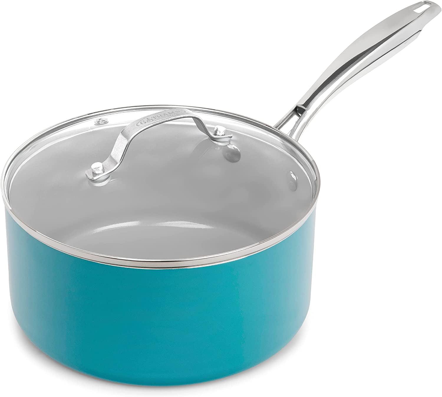 Gotham Steel Aqua Blue 3 QT Nonstick Sauce Pan with Glass Lid