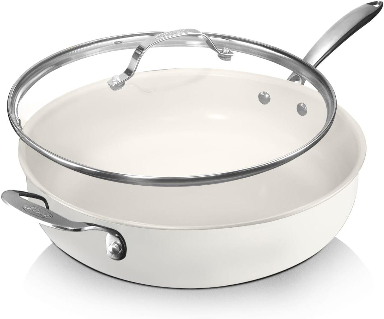 Gotham Steel Naturals Cream Ultra Nonstick Ceramic 5.5 Qt Jumbo Cooker Pan with Lid