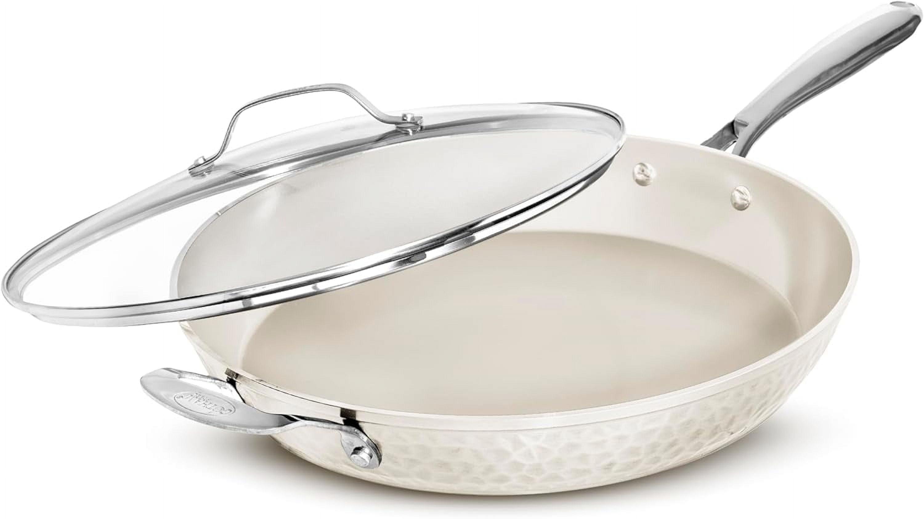 Gotham Steel Gotham Steel Hammered Cream Ultra Ceramic Nonstick Fry Pan with Lid