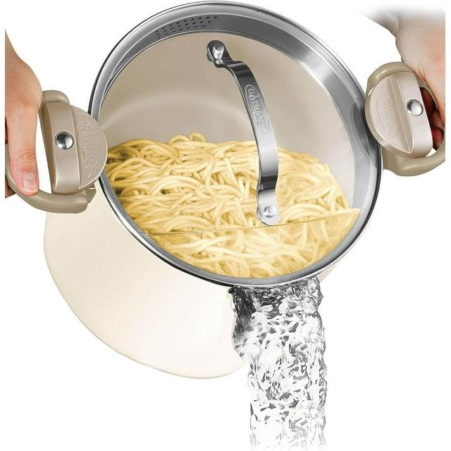 Gotham Steel Cream Ultra Nonstick Ceramic 8 Qt Pasta Pot with Strainer and Twist & Lock Handles