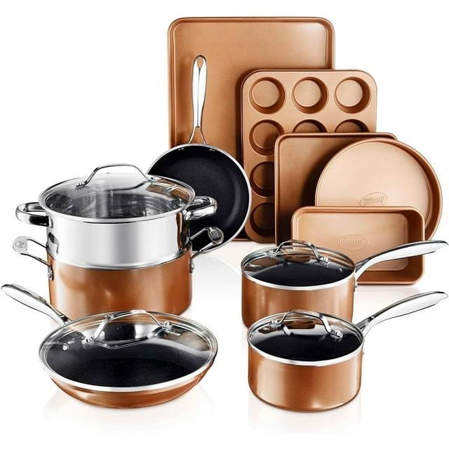 Gotham Steel 15 Pc Nonstick Pots and Pans Set, Ceramic Cookware Set, Kitchen Cookware set with Bakeware, Non Stick Cookware Set, Oven/Dishwasher Safe