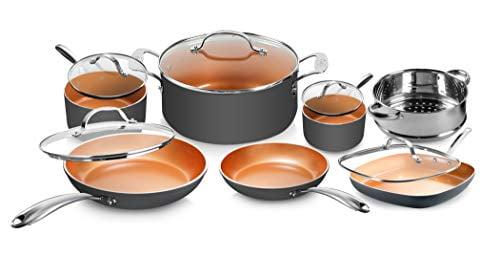 12-Piece Nonstick Stainless Steel Cookware Set with Glass Lids